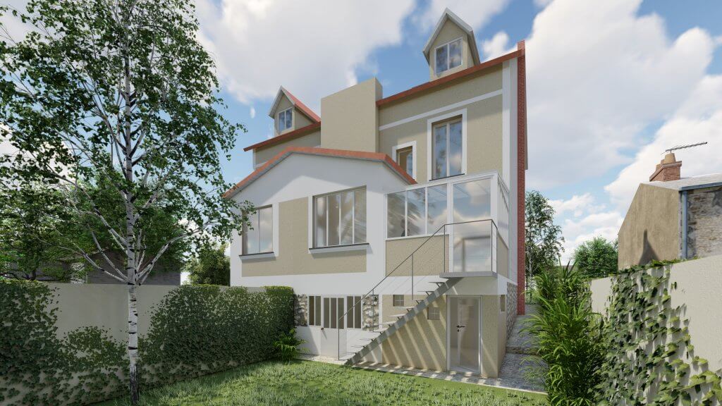 Image 3D architecte extension maison à Garches